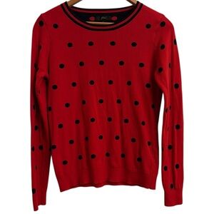 J.Crew Black Red Polka Dot Preppy Academia Sweater 100% Cotton Size Small
